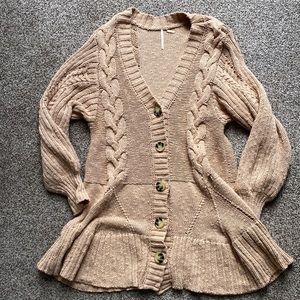 Free people cable knit cardigan a-line dress xsmall xs tan camel